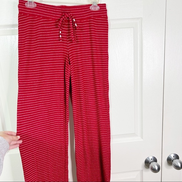 Hello Nite! Revolve Wide Leg Plush Lounge PJ Pants in Red wWhite Pinstripes S - Picture 3 of 7